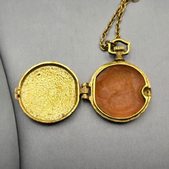 VTG Mary Chess Perfume Locket Necklace 23" Gold Tone Ornate Rhinestones 1960s - Picture 4 of 12